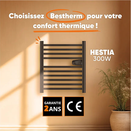 Sèche-serviette électrique sans fluide noir 54 cm HESTIA