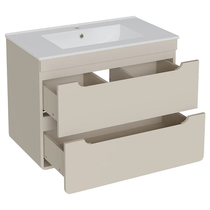 Meuble de salle de bain suspendu stratifié avec vasque à encastrer - Beige - 80 cm - ARUBA