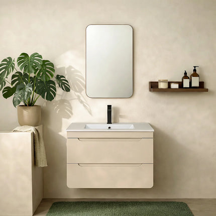 Meuble de salle de bain suspendu stratifié avec vasque à encastrer - Beige - 80 cm - ARUBA