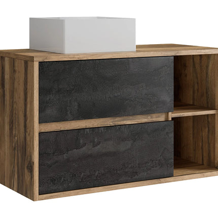 Meuble de salle de bain suspendu esprit loft avec vasque carrée à poser - Naturel et anthracite - 100 cm - TIKITIKI