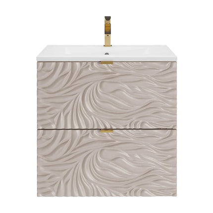 Meuble de salle de bain suspendu texturé avec vasque à encastrer - Beige - 60 cm - RINAREL