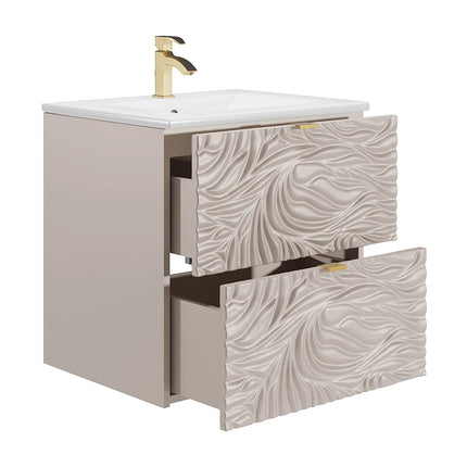 Meuble de salle de bain suspendu texturé avec vasque à encastrer - Beige - 60 cm - RINAREL