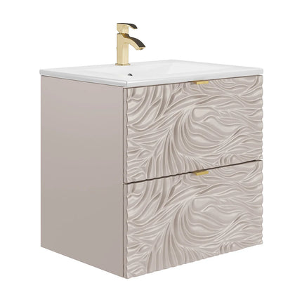 Meuble de salle de bain suspendu texturé avec vasque à encastrer - Beige - 60 cm - RINAREL