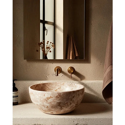 Vasque à poser ronde en marbre naturel - Beige - 35 cm - Auro
