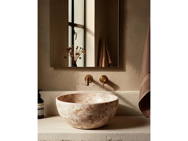 Vasque à poser ronde en marbre naturel - Beige - 35 cm - Auro