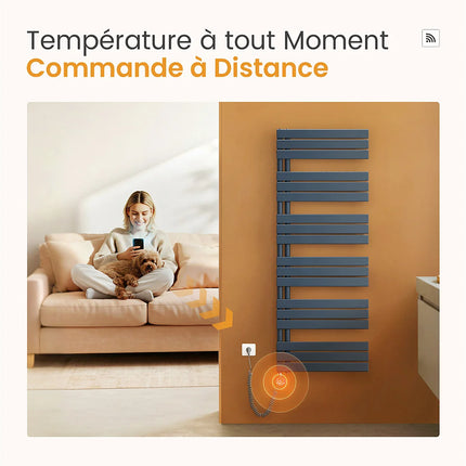 Radiateur sèche-serviettes électrique gris anthracite connecté WiFi - 159,9 cm - EMKE