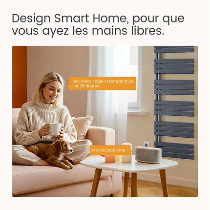 Radiateur sèche-serviettes électrique gris anthracite connecté WiFi - 159,9 cm - EMKE