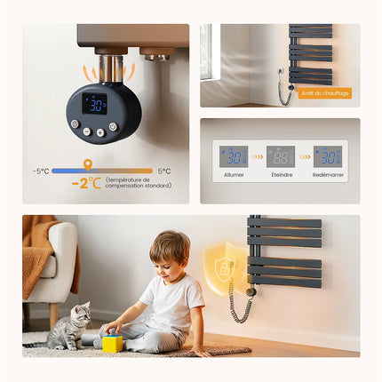 Radiateur sèche-serviettes électrique gris anthracite connecté WiFi - 159,9 cm - EMKE