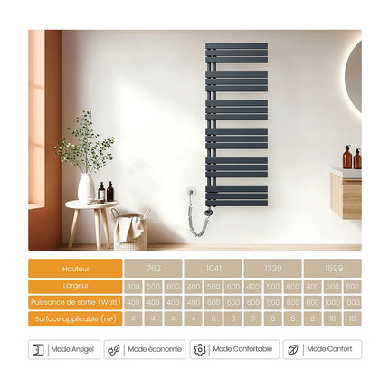 Radiateur sèche-serviettes électrique gris anthracite connecté WiFi - 159,9 cm - EMKE