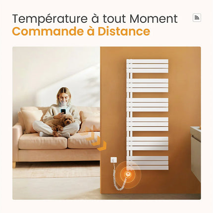 Radiateur sèche-serviettes électrique connecté blanc mat 104,1 cm EMKE