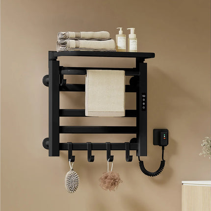 Sèche-serviettes électrique connecté avec tablette pliable - Noir - 50 cm - DS CONCEPT
