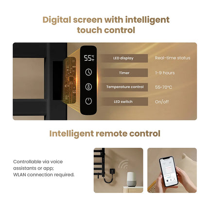 Sèche-serviettes électrique connecté avec tablette pliable - Noir - 50 cm - DS CONCEPT