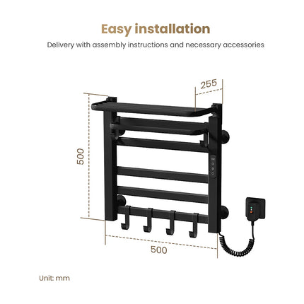 Sèche-serviettes électrique connecté avec tablette pliable - Noir - 50 cm - DS CONCEPT