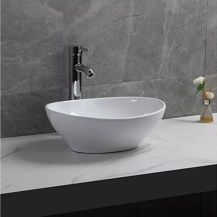 Vasque à poser elliptique en porcelaine avec vasque ovale - blanc - 41 cm - DS CONCEPT