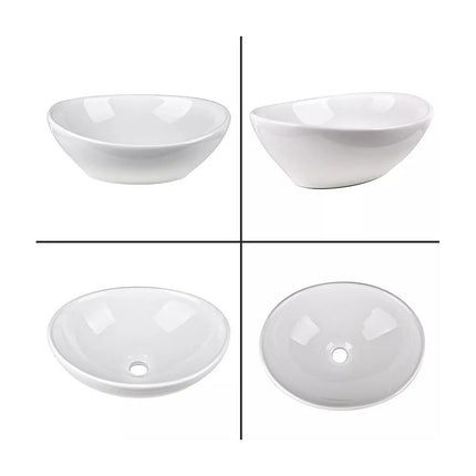Vasque à poser elliptique en porcelaine avec vasque ovale - blanc - 41 cm - DS CONCEPT