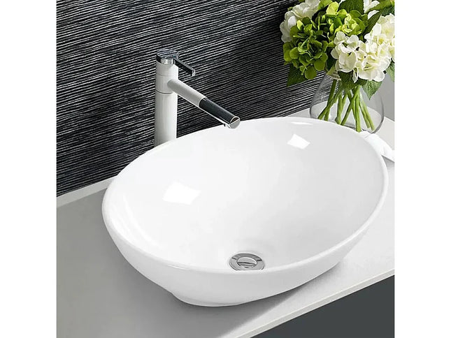 Vasque à poser elliptique en porcelaine avec vasque ovale - blanc - 41 cm - DS CONCEPT