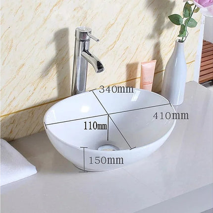 Vasque à poser elliptique en porcelaine avec vasque ovale - blanc - 41 cm - DS CONCEPT