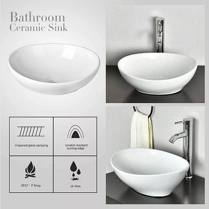 Vasque à poser elliptique en porcelaine avec vasque ovale - blanc - 41 cm - DS CONCEPT
