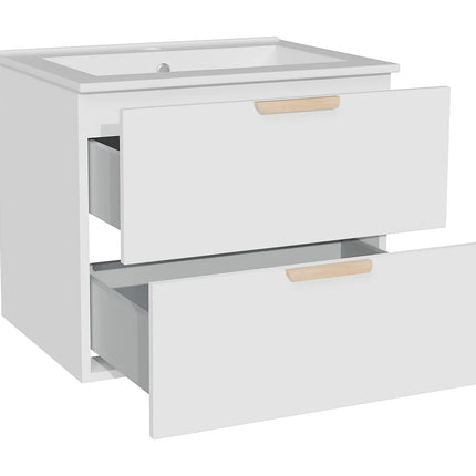 Meuble de salle de bain suspendu lisse avec vasque à encastrer - Blanc - 60 cm - AVORELI