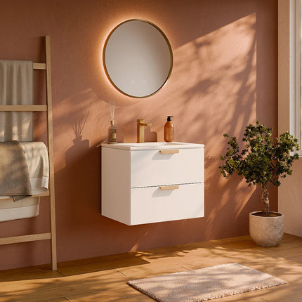 Meuble de salle de bain suspendu lisse avec vasque à encastrer - Blanc - 60 cm - AVORELI