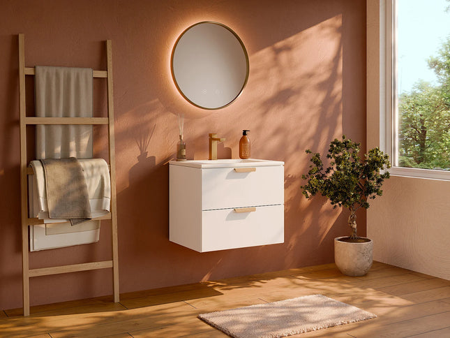 Meuble de salle de bain suspendu lisse avec vasque à encastrer - Blanc - 60 cm - AVORELI