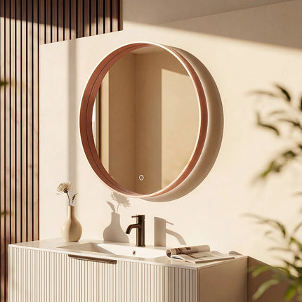 Miroir rond lumineux avec éclairage LED et anti-buée - Rose gold - 60 cm - CERALUMA