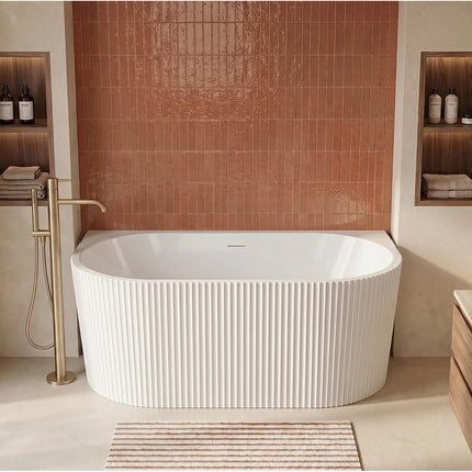 Baignoire semi îlot texturée avec bonde pop-up - Blanc brillant - 149 cm - ZELINA