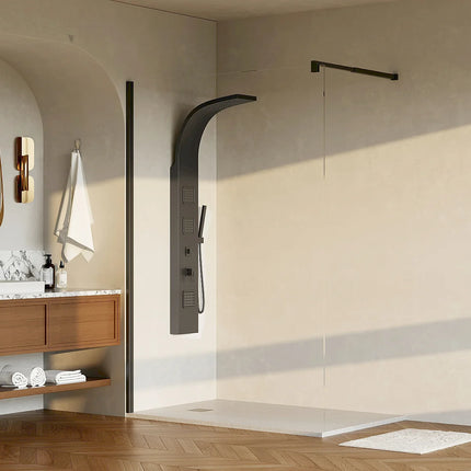 Paroi de douche à l'italienne finition mat avec barre de stabilisation ajustable - Noir mat - 140 cm - DAREN