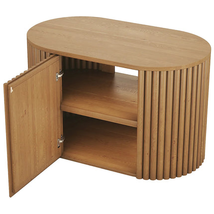 Meuble sous vasque suspendu rainuré avec porte push to open - naturel clair - 90 cm - TOWARI