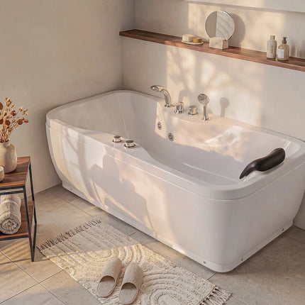 Baignoire balnéo angle gauche avec appuie-tête - Blanc - 150 cm - GAVINO