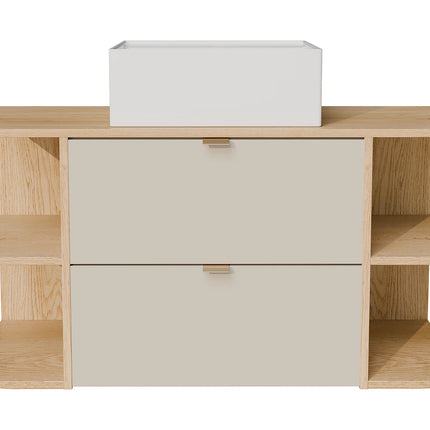 Meuble de salle de bain suspendu avec vasque à poser carrée - Beige et naturel clair - 60 cm - LAVENA
