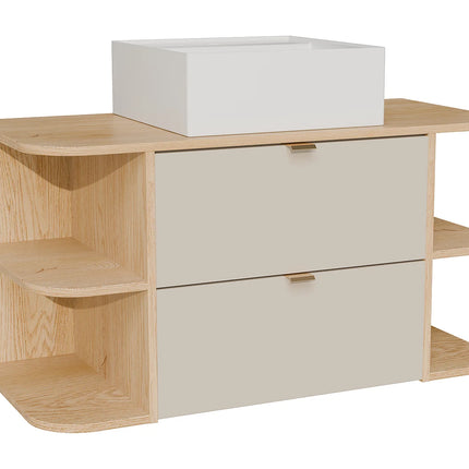 Meuble de salle de bain suspendu avec vasque à poser carrée - Beige et naturel clair - 60 cm - LAVENA