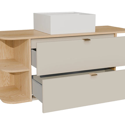 Meuble de salle de bain suspendu avec vasque à poser carrée - Beige et naturel clair - 80 cm - LAVENA