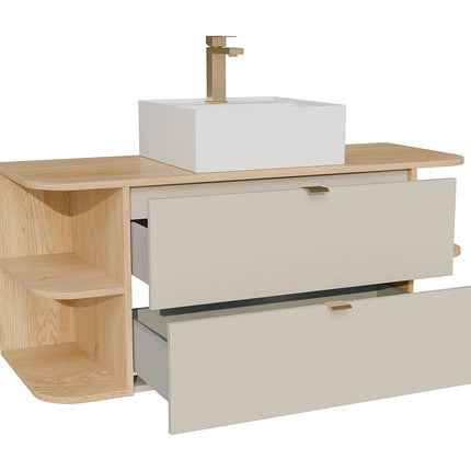 Meuble de salle de bain suspendu avec vasque à poser carrée - Beige et naturel clair - 80 cm - LAVENA