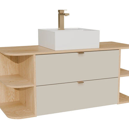 Meuble de salle de bain suspendu avec vasque à poser carrée - Beige et naturel clair - 80 cm - LAVENA