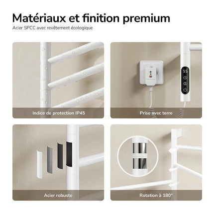 Sèche-serviettes électrique bras pivotants 180° - Blanc - 45 cm - EMKE DS CONCEPT