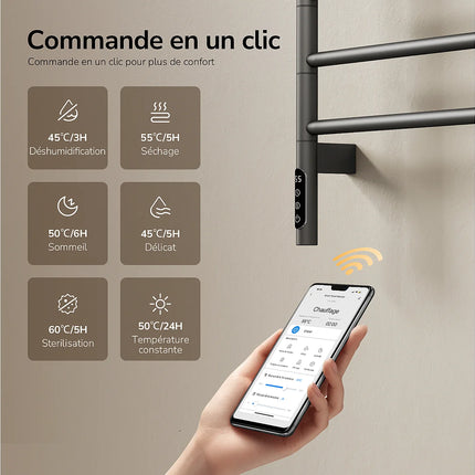 Sèche-serviettes électrique pivotant 180° - Gris - 45 cm - EMKE