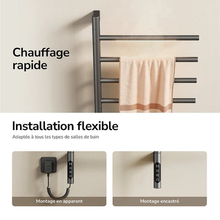 Sèche-serviettes électrique pivotant 180° - Gris - 45 cm - EMKE