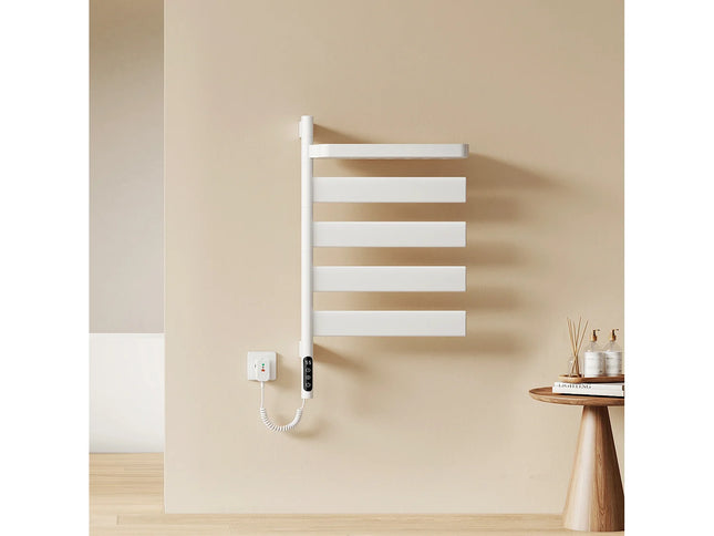 Sèche-serviettes électrique design pivotant avec étagère - Blanc - 45 cm