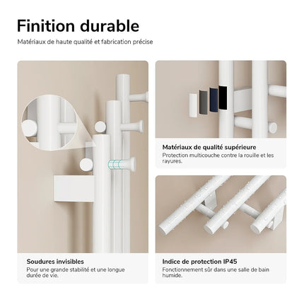 Sèche-serviettes électrique design vertical blanc 21,6 cm EMKE