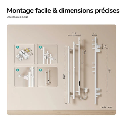 Sèche-serviettes électrique design vertical blanc 21,6 cm EMKE