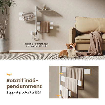 Sèche-serviettes électrique design pivotant avec étagère - Blanc - 45 cm