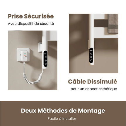 Sèche-serviettes électrique design pivotant avec étagère - Blanc - 45 cm