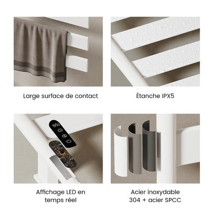 Sèche-serviettes électrique design pivotant avec étagère - Blanc - 45 cm