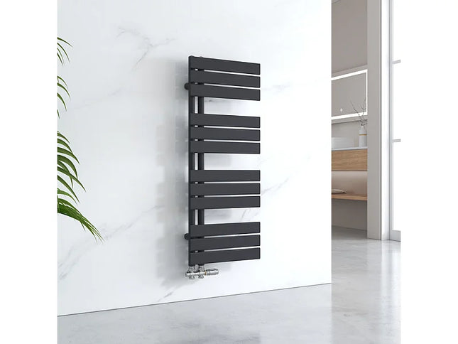 Sèche-serviettes à eau chaude panneau plat - Noir - 40 cm - EMKE