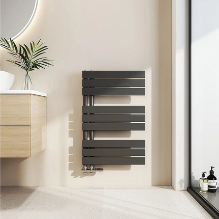 Sèche-serviettes à eau chaude panneau plat finition noire - 50 cm - EMKE