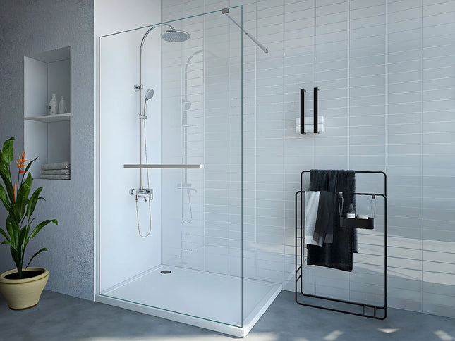 Paroi de douche à l'italienne design industriel avec porte-serviette - Noir - 120 cm - KRISTEN