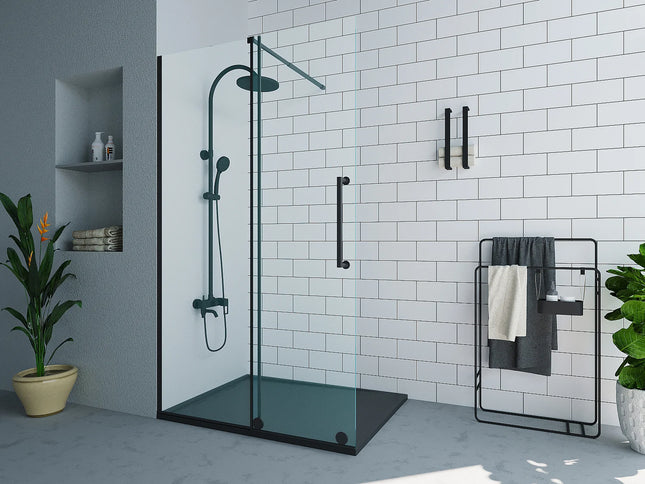 Paroi de douche à l'italienne style industriel finition noire mate - 120 cm - YOREM