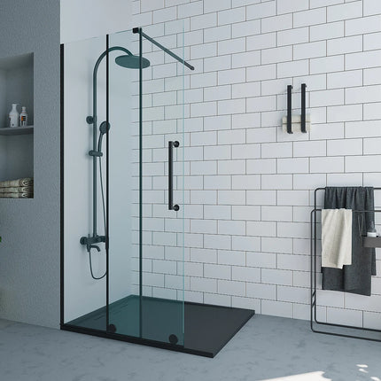 Paroi de douche à l'italienne style industriel finition noire mate - 120 cm - YOREM