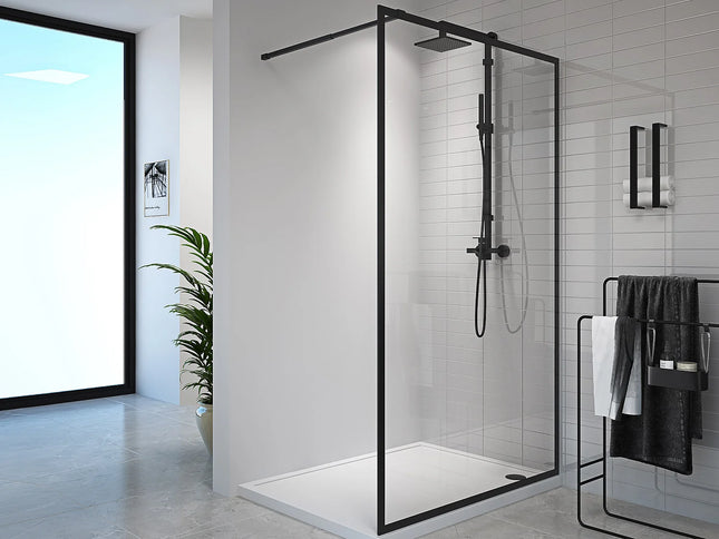 Paroi de douche à l'italienne avec barre de stabilisation - Noir mat - 140 cm - AMBERI